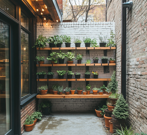 Urban Patio with Vertical Herb Garden