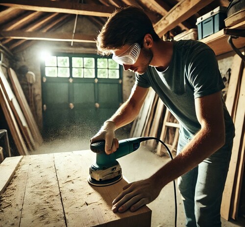 Using a Power Sander in a Garage Workshop