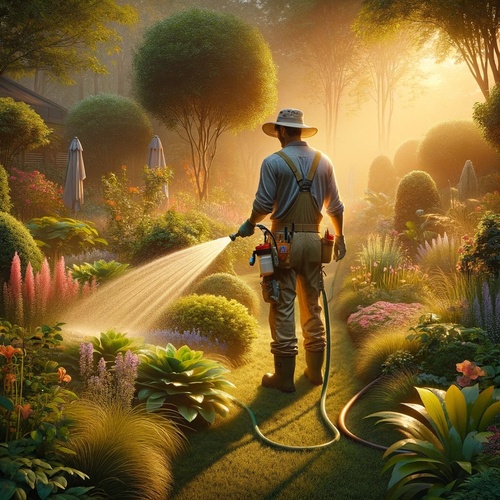 Sunrise Serenity: A Gardener Tending to a Flourishing Paradise