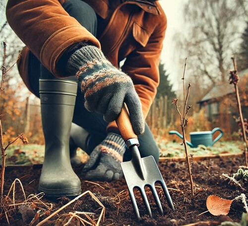 ardener Weeding in Late Autumn Garden
